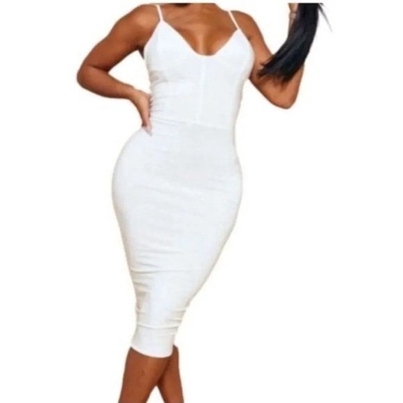 Prettylittlething Women's Shape White Slinky Panelled Midi Dress - Size 6 - Picture 1 of 5